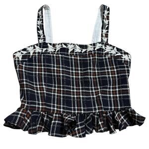 Fanm Mon Tweed Floral Embroidered Square Neckline Tank Strap Peplum XL Festive